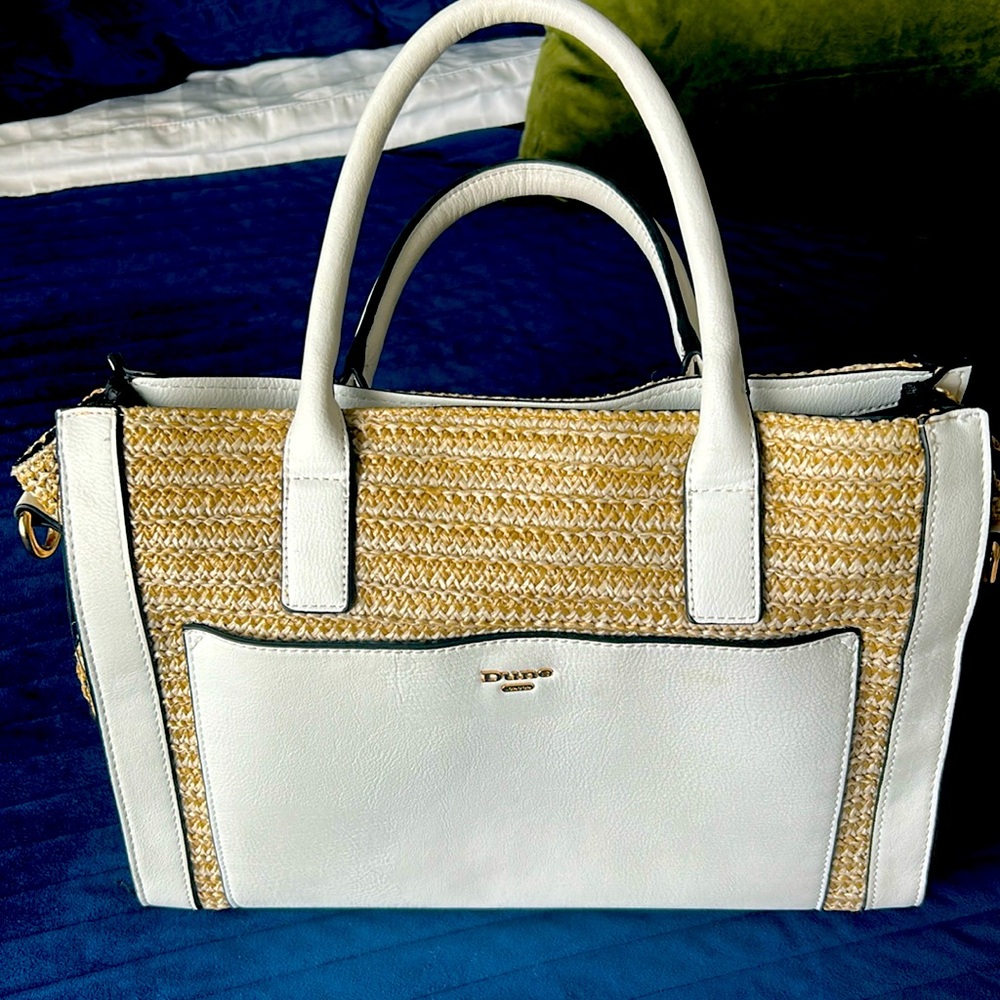 White leather and woven hand bag